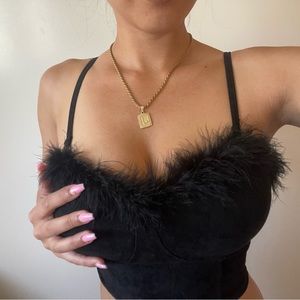 KLASSY NETWORK FEATHER CORSET TOP